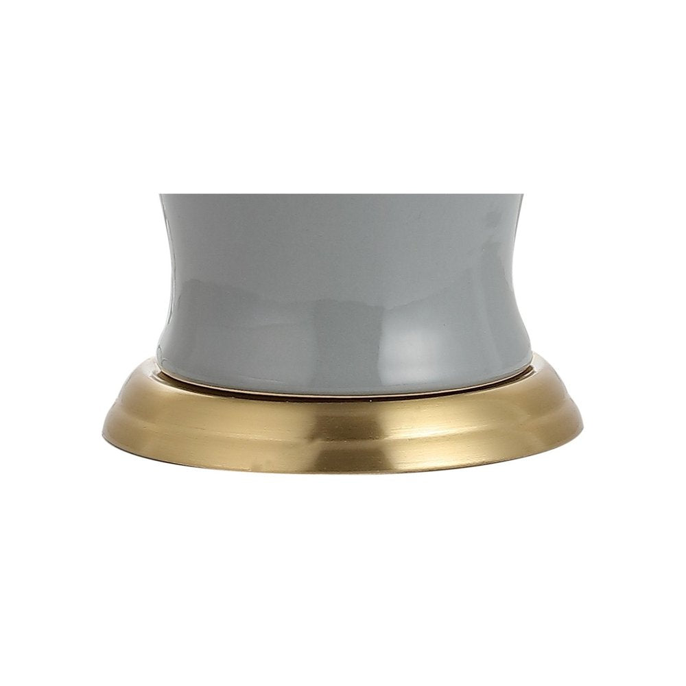 29" Gray And Gold Urn Bedside Lamp With Drum Shade