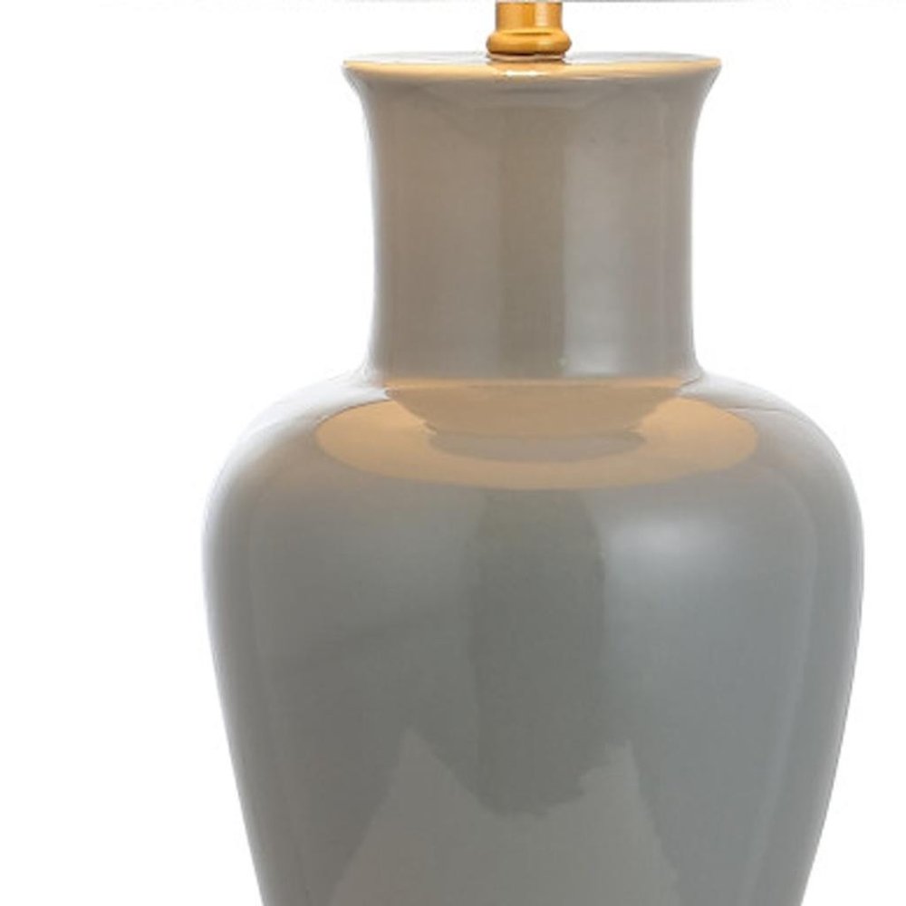 29" Gray And Gold Urn Bedside Lamp With Drum Shade