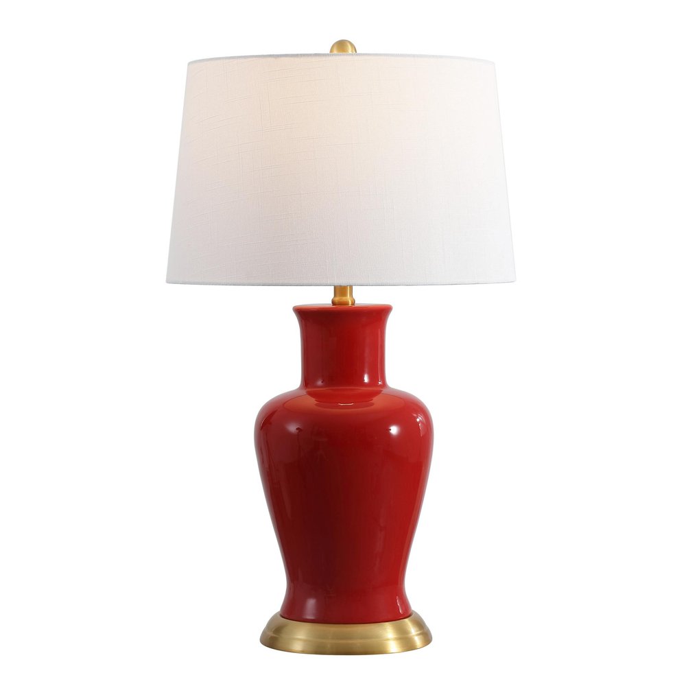 29" Red And Gold Urn Table Lamp With Drum Shade