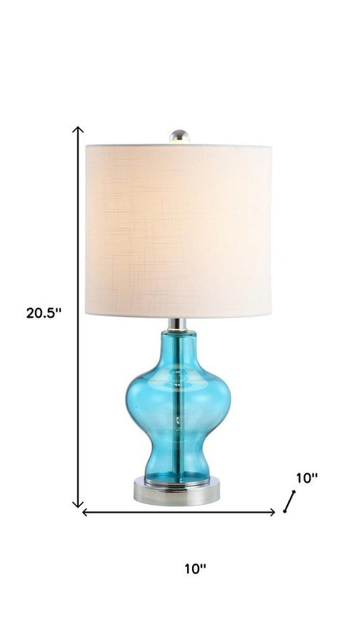 21" Aqua And Silver Novelty Bedside Lamp With Drum Shade