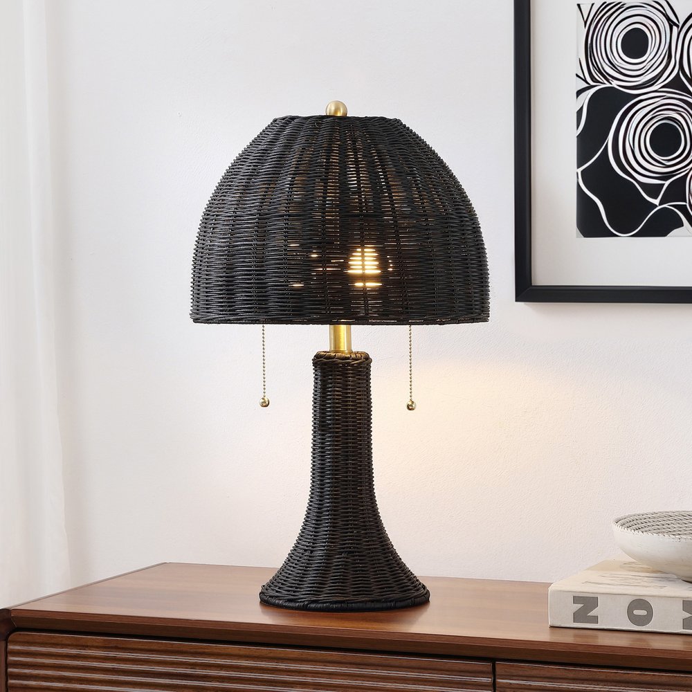 22" Black Round Bedside Lamp With Dome Shade