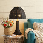 22-Inch Black Round Bedside Lamp with Dome Shade