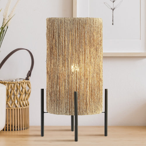 17" Black Table Lamp With Cylinder Shade