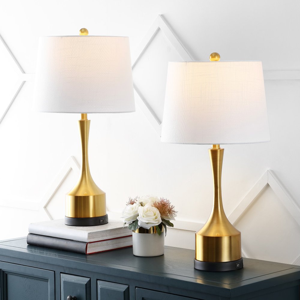 Set of Two 26" Black Table Lamps With Empire Shades