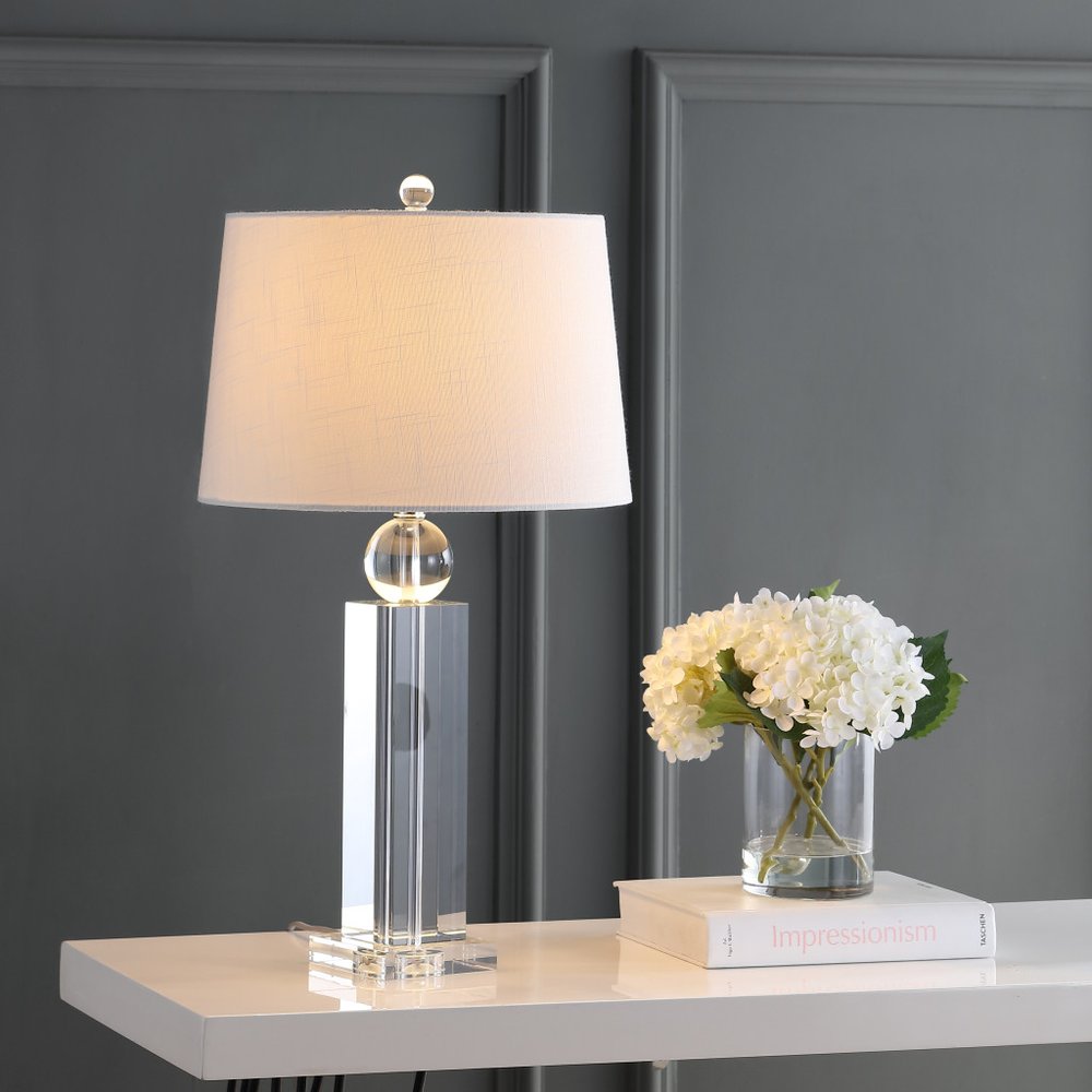 29" Silver And Clear Table Lamp With Empire Shade