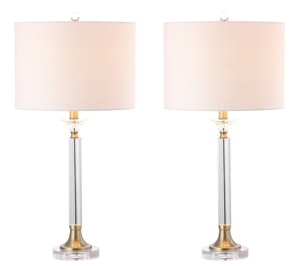 Set of Two 28" Clear And Gold Table Lamps With Drum Shades