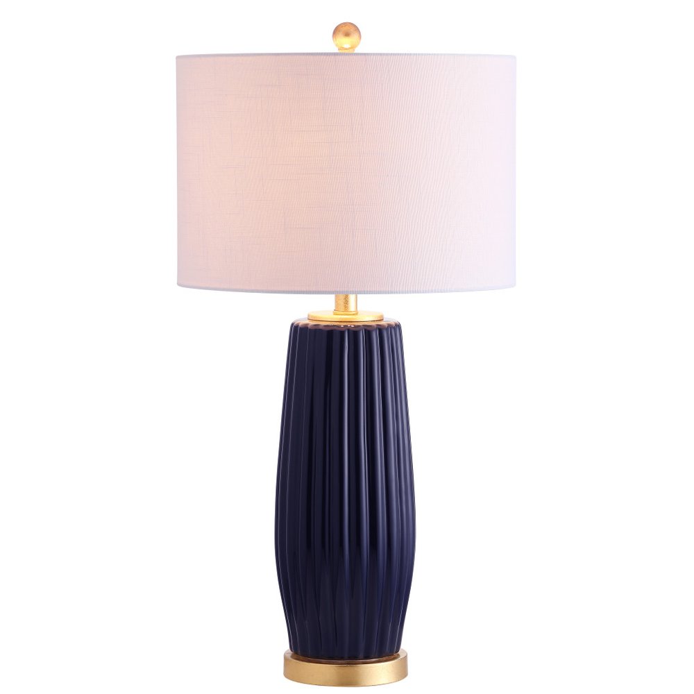 29" Navy Blue And Gold Table Lamp With Drum Shade