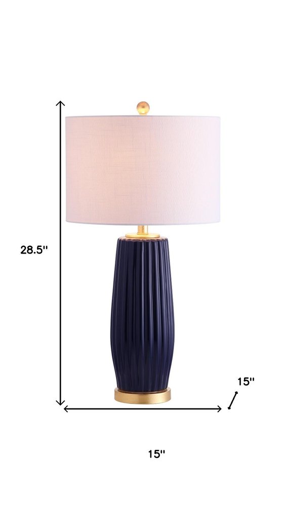 29" Navy Blue And Gold Table Lamp With Drum Shade