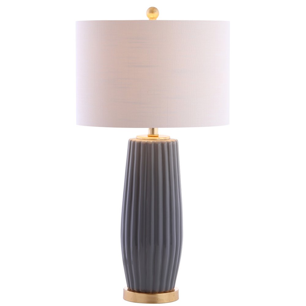 29" Dark Gray And Gold Table Lamp With Drum Shade