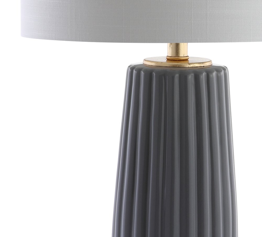 29" Dark Gray And Gold Table Lamp With Drum Shade