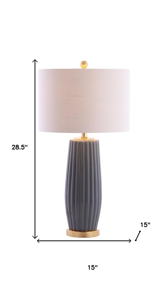 29" Dark Gray And Gold Table Lamp With Drum Shade