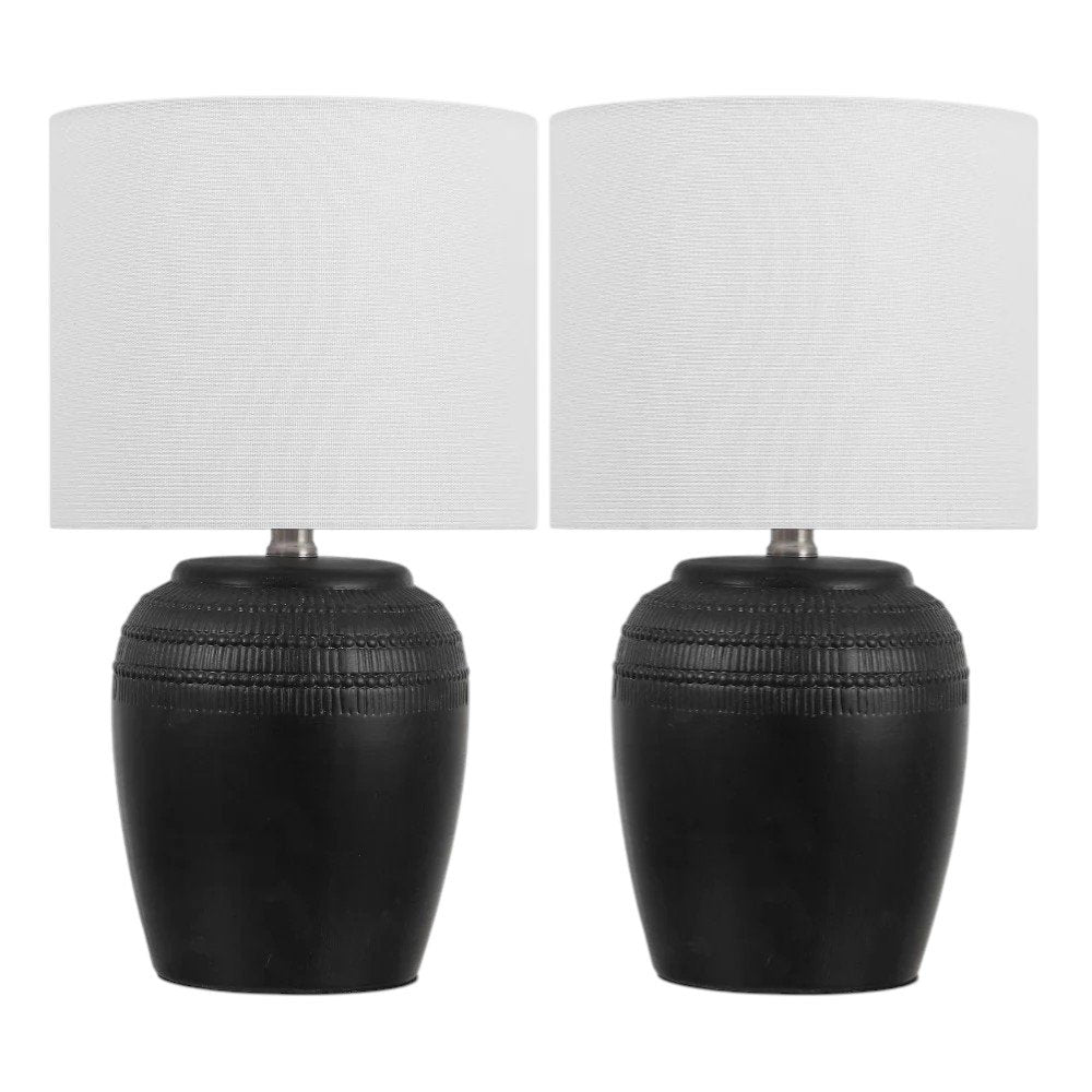Set of Two 17" Clear Gourd Table Lamps LED With Drum Shades