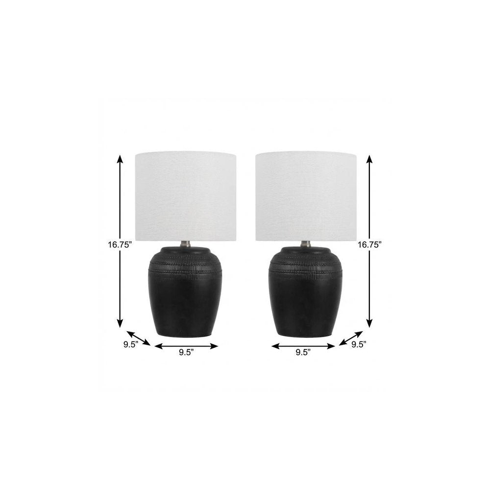 Set of Two 17" Clear Gourd Table Lamps LED With Drum Shades