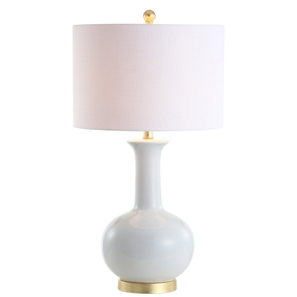 27" White And Gold Novelty Table Lamp With Drum Shade