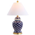 22" Navy Blue White And Gold Urn Table Lamp With Empire Shade
