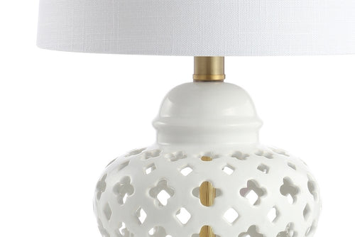 21" White And Gold Urn Table Lamp With Drum Shade
