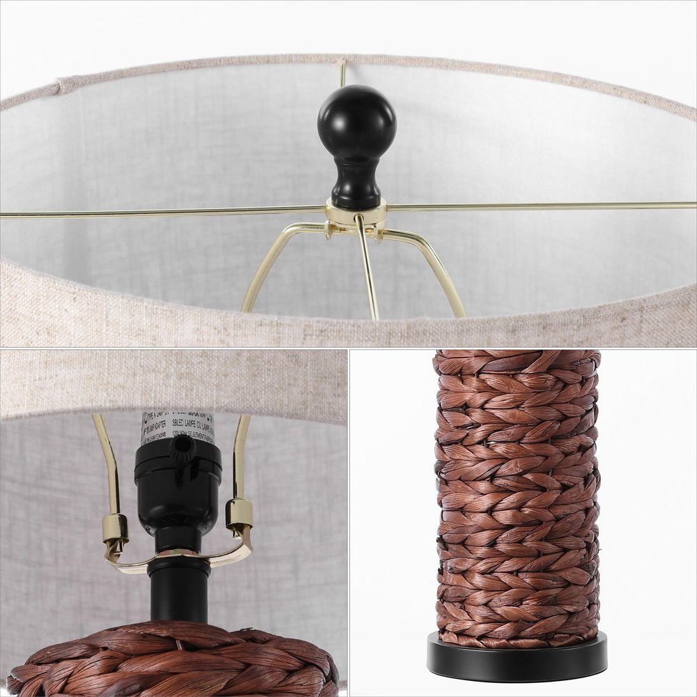 Set of Two 25" Black Table Lamps With Drum Shades