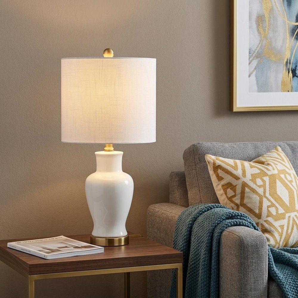 21" Gold Urn Table Lamp LED With Drum Shade