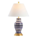 27" Navy Blue Gold And White Urn Table Lamp With Empire Shade