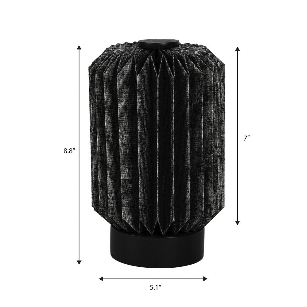 9" Black Geometric Bedside Lamp With Cylinder Shade