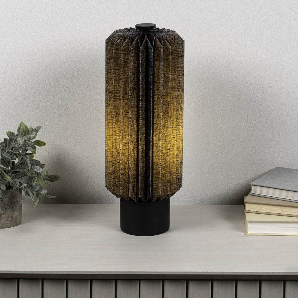 16" Black Geometric Table Lamp LED With Cylinder Shade