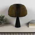 16" Black Ribbed Geometric Bedside Lamp With Dome Shade