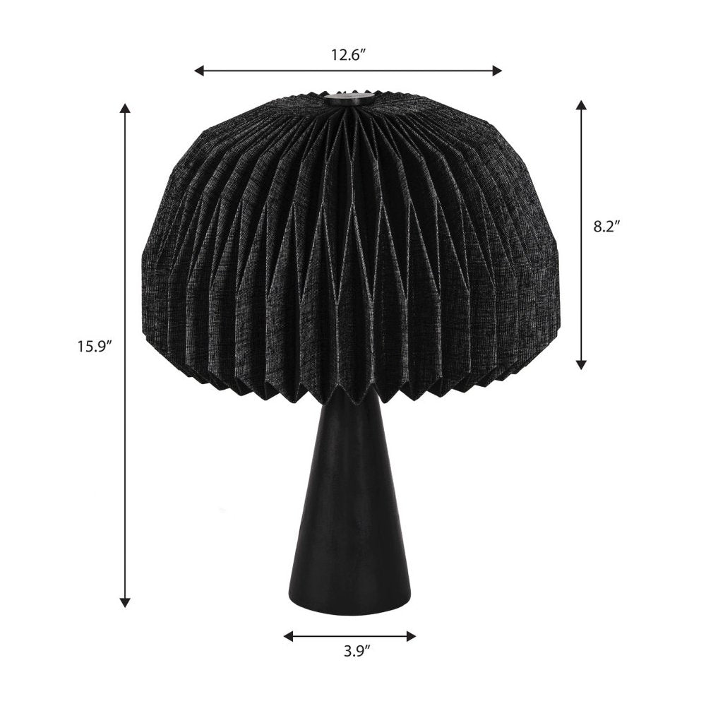 16" Black Ribbed Geometric Bedside Lamp With Dome Shade