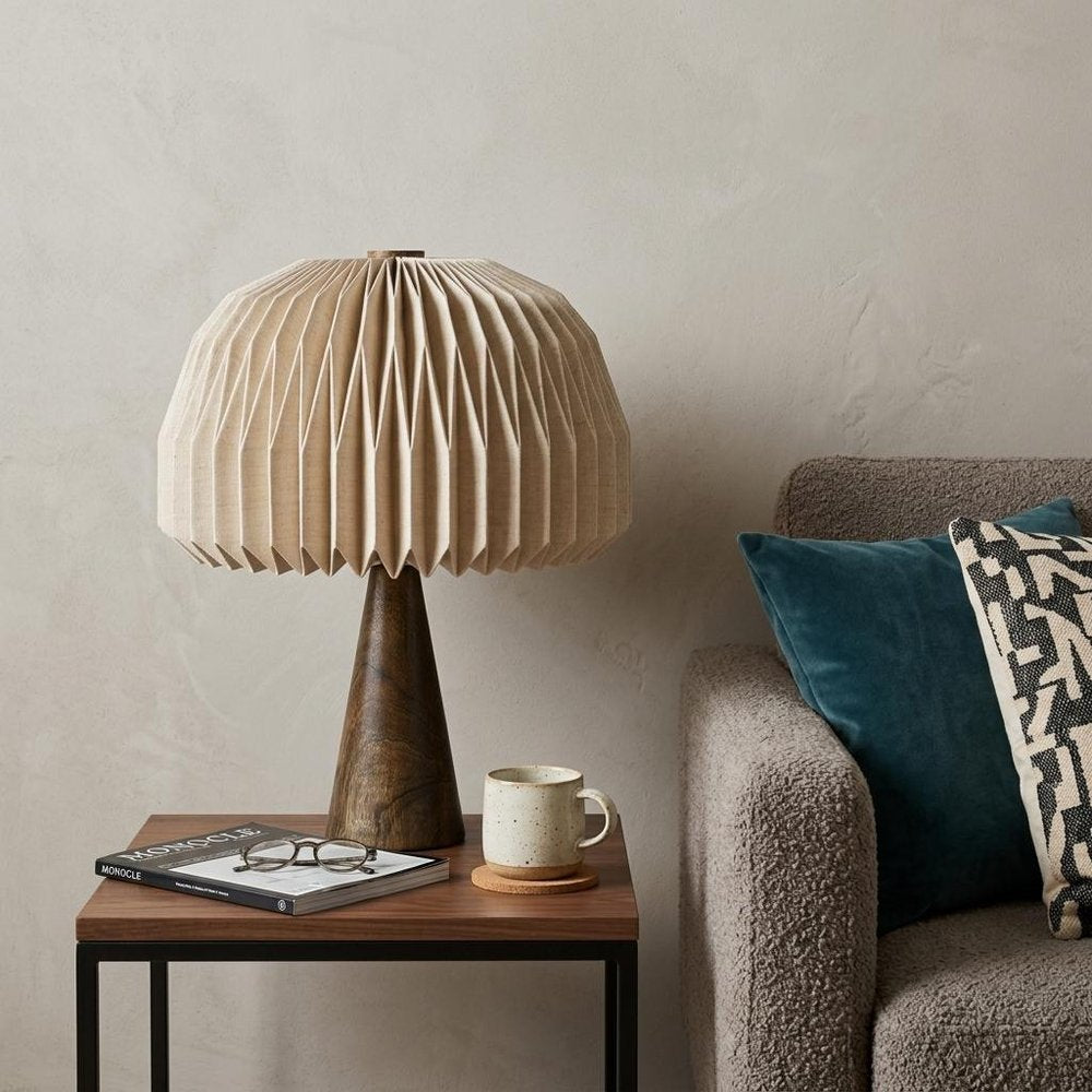 16" Natural Geometric Table Lamp LED With Dome Shade