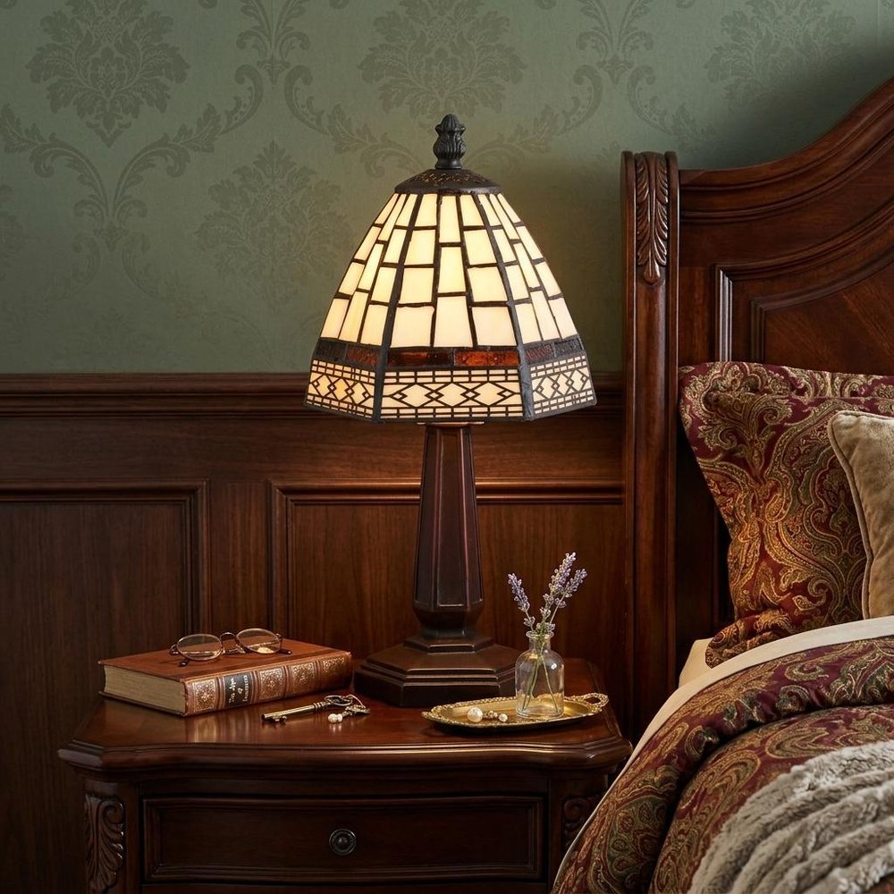 12-Inch Brown Mosaic Tile Tiffany Table Lamp with Empire Shade