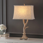 30-Inch Clear Antler Crystal Table Lamp with Light Beige Shade