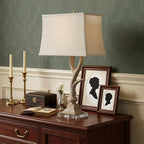 30-Inch Clear Antler Crystal Table Lamp with Light Beige Shade