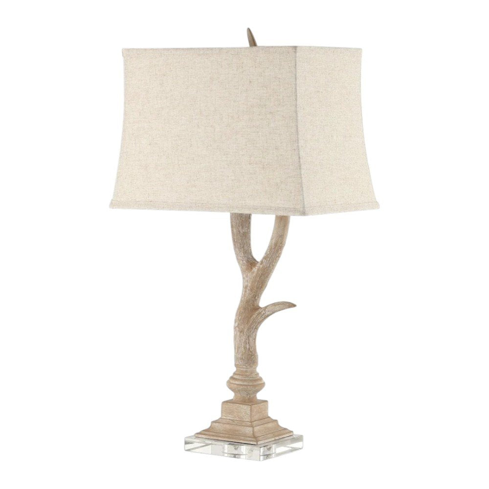 30-Inch Clear Antler Crystal Table Lamp with Light Beige Shade