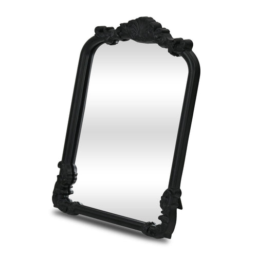 12" Black Solid Wood Scalloped Framed Makeup Shaving Tabletop Mirror