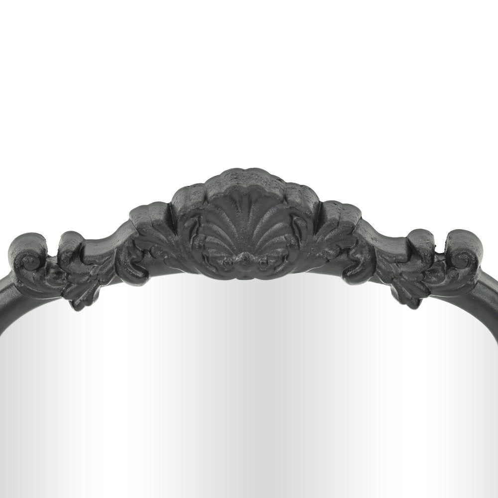 12" Black Solid Wood Scalloped Framed Makeup Shaving Tabletop Mirror