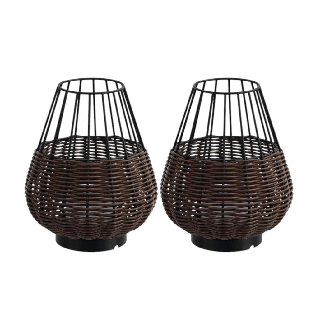 Set of Two 10" Black Round USB Table Lamps LED With Globe Shades