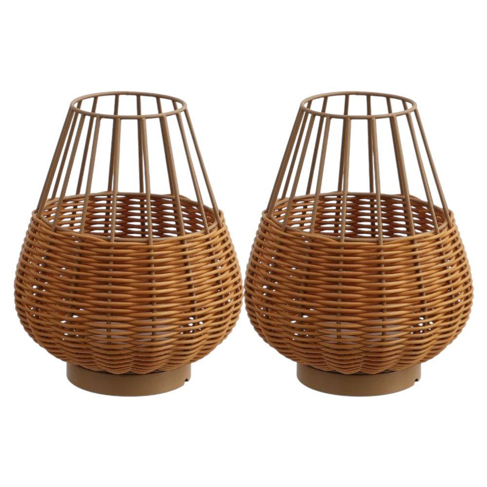 Set of Two 10" Brown Round USB Table Lamps LED With Globe Shades