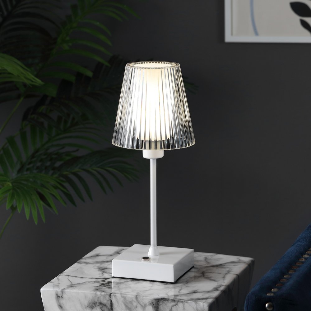 13" White USB Table Lamp With Empire Shade
