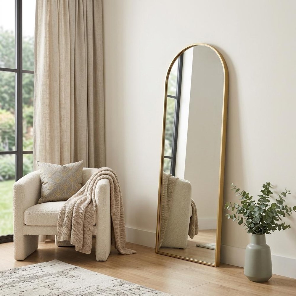 70" Gold Metal Arch Wall Mounted Leaning Or Freestanding Framed Full Length Mirror