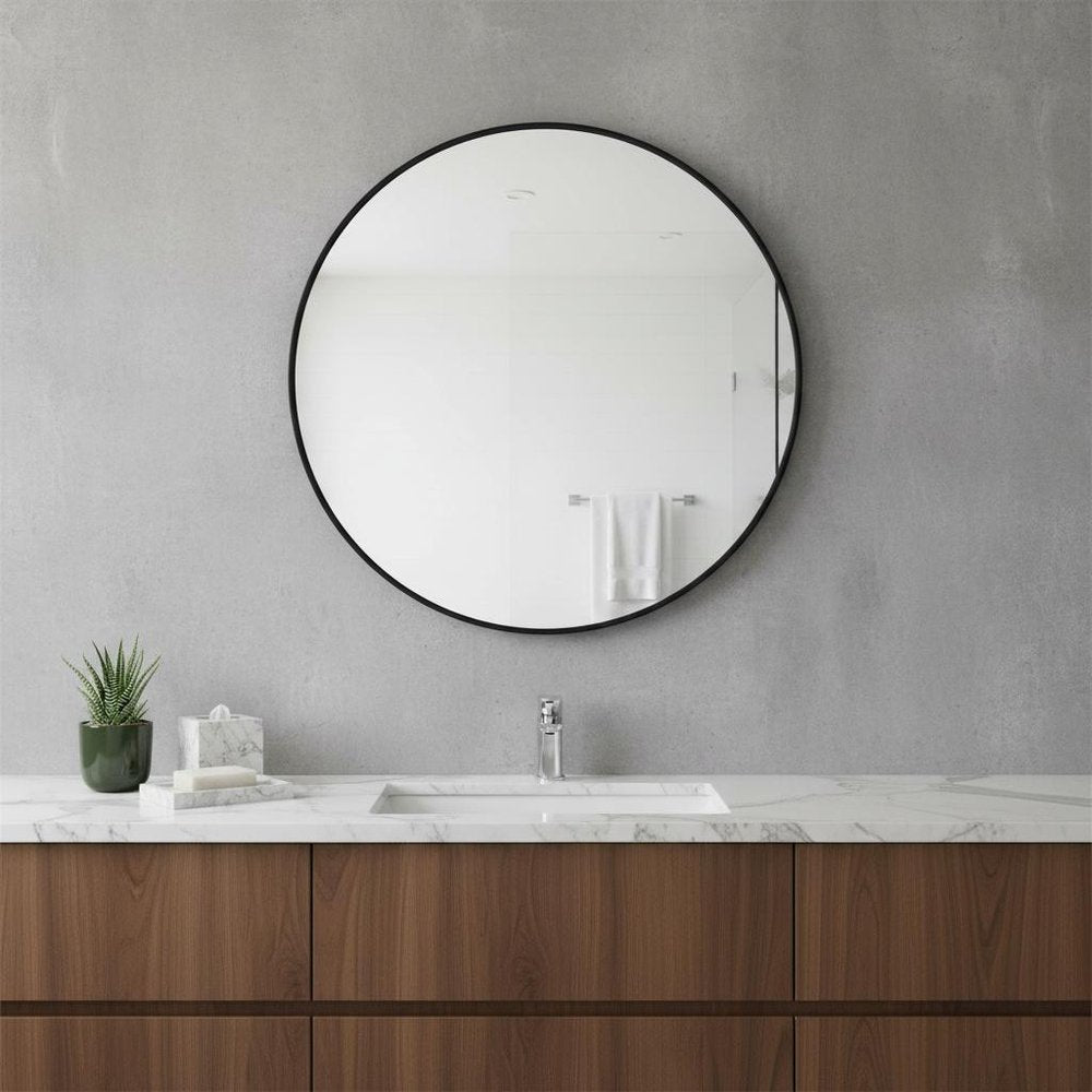 24" Black Metal Round Framed Bathroom Vanity Mirror