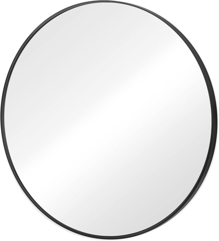 24" Black Metal Round Framed Bathroom Vanity Mirror