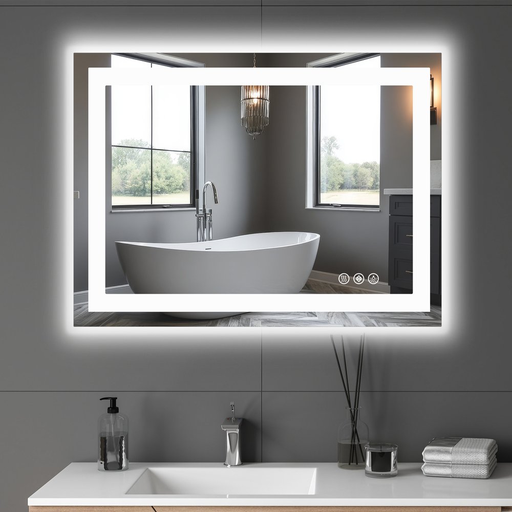 28" Lighted Frameless Bathroom Vanity Mirror