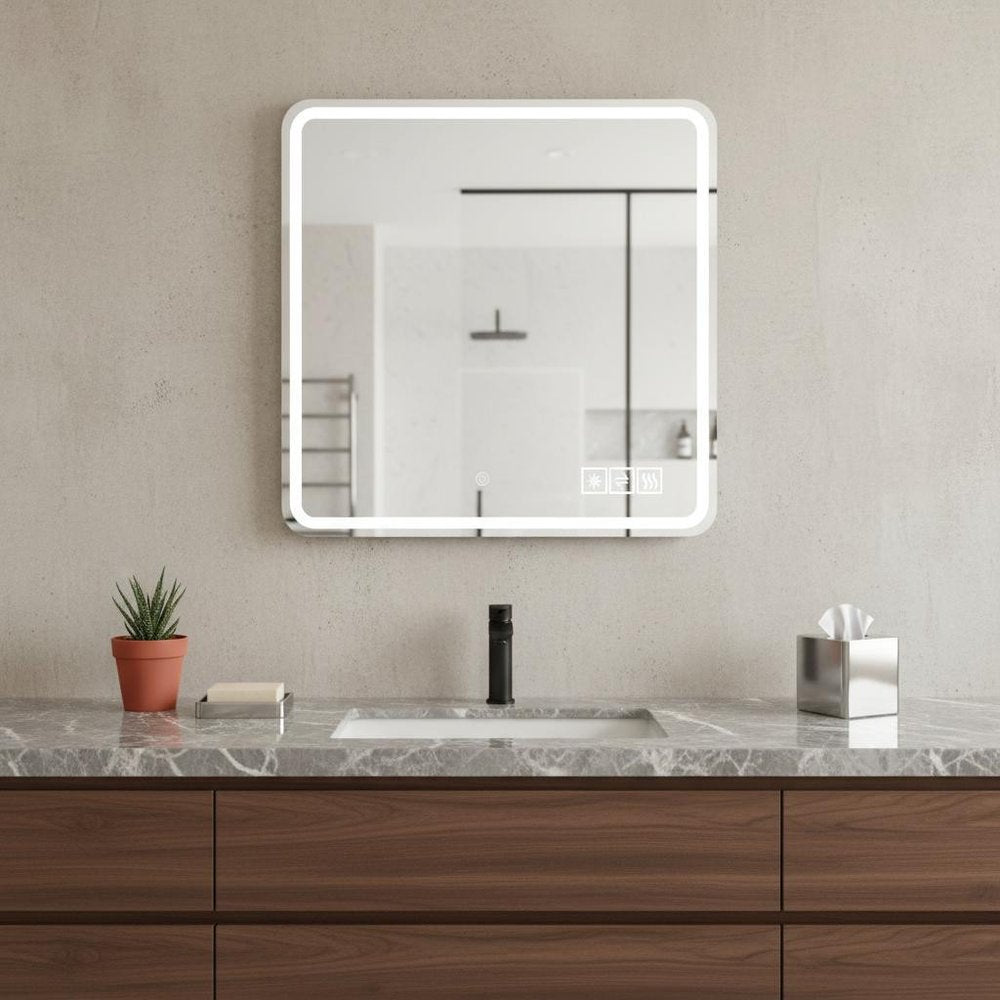 Square Lighted Frameless Anti Fog Bathroom Vanity Mirror