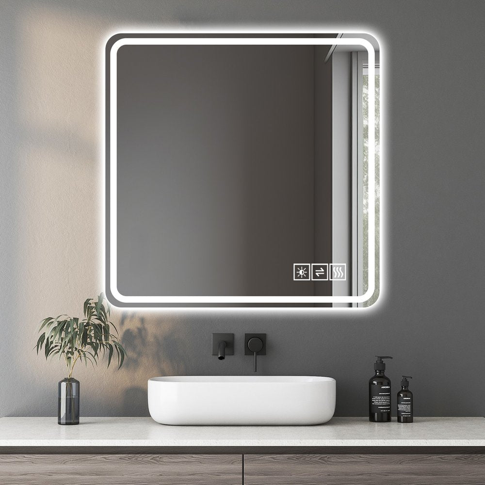 36" Square Lighted Frameless Bathroom Vanity Mirror