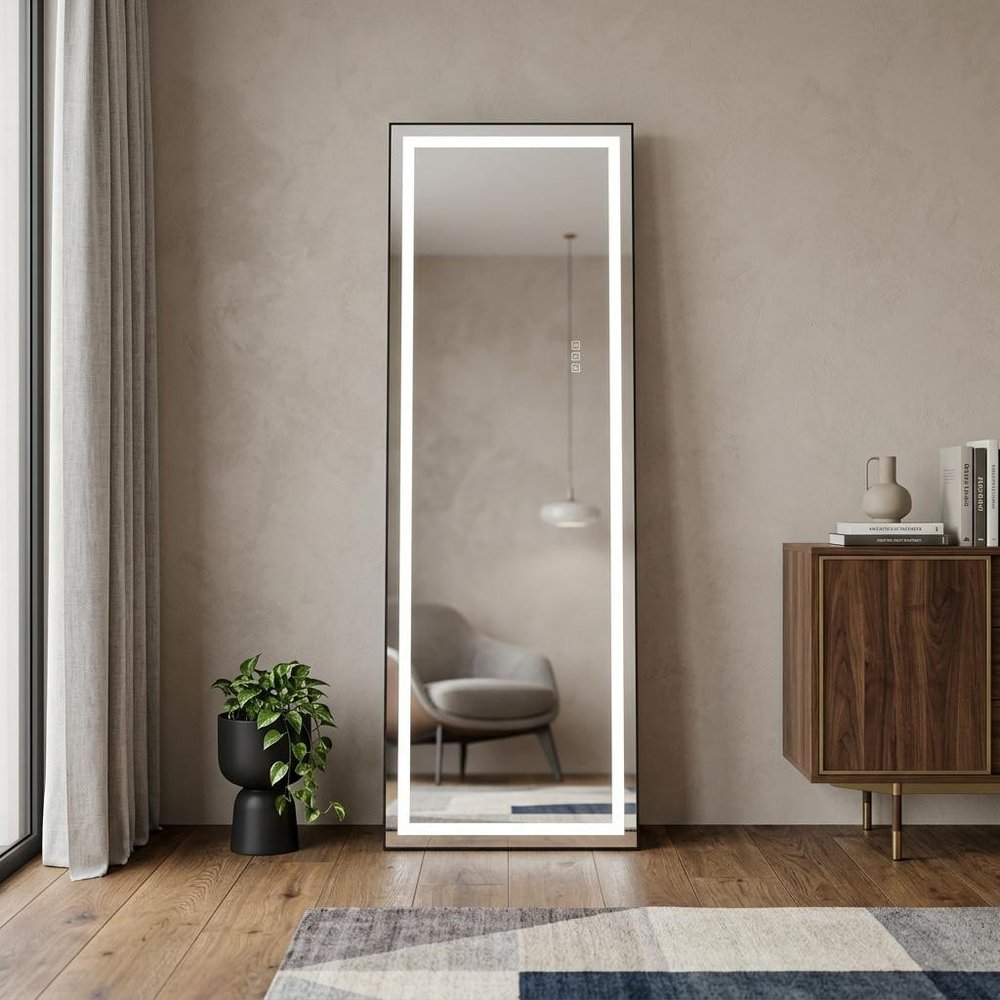65" Silver Lighted Wall Mount Or Freestanding Frameless Standing Mirror