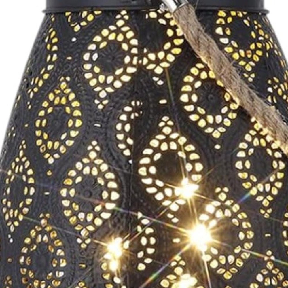 8" Black Metal Battery Operated Pierced Geometric Lantern