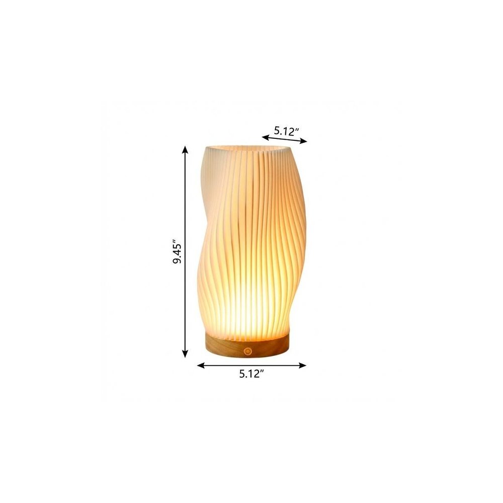 9" Beige And Natural Wavy Geometric Battery Operated Table Lamp
