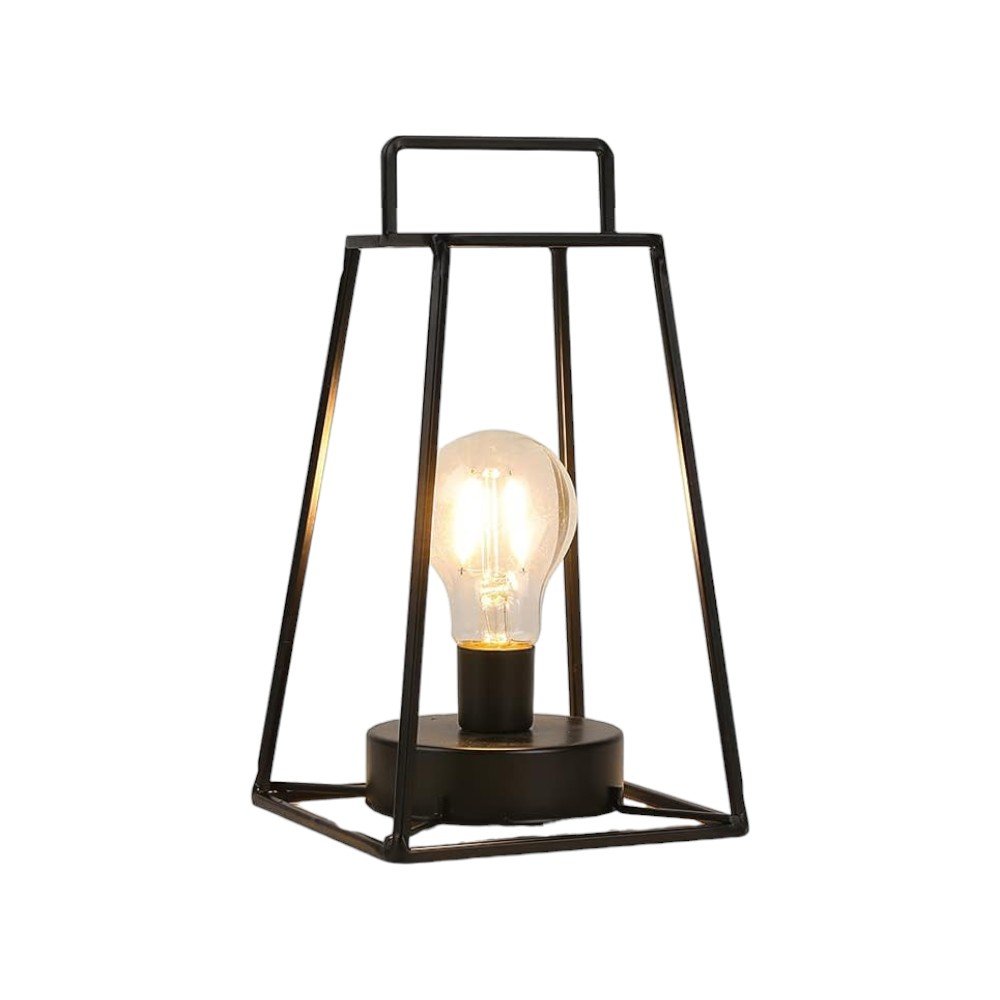 10" Black Metal Geometric Battery Operated Desk Lamp With Novelty Shade