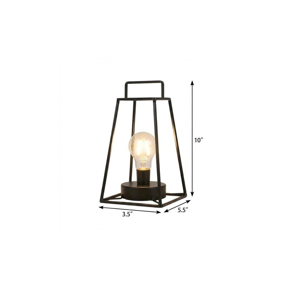 10" Black Metal Geometric Battery Operated Desk Lamp With Novelty Shade