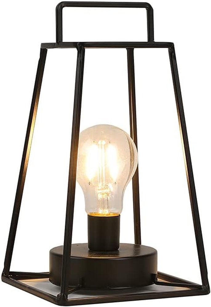 10" Black Metal Geometric Battery Operated Desk Lamp With Novelty Shade