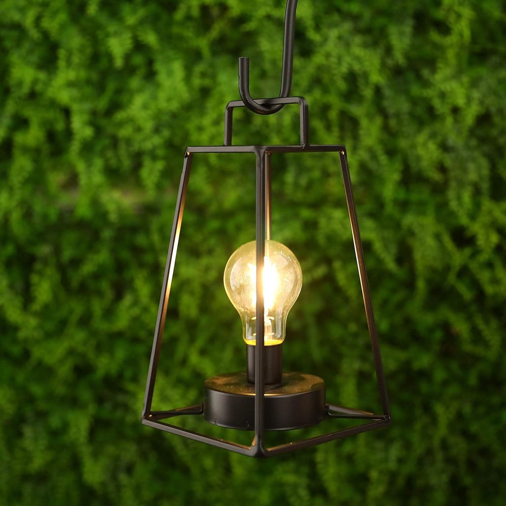 10" Black Metal Geometric Battery Operated Desk Lamp With Novelty Shade